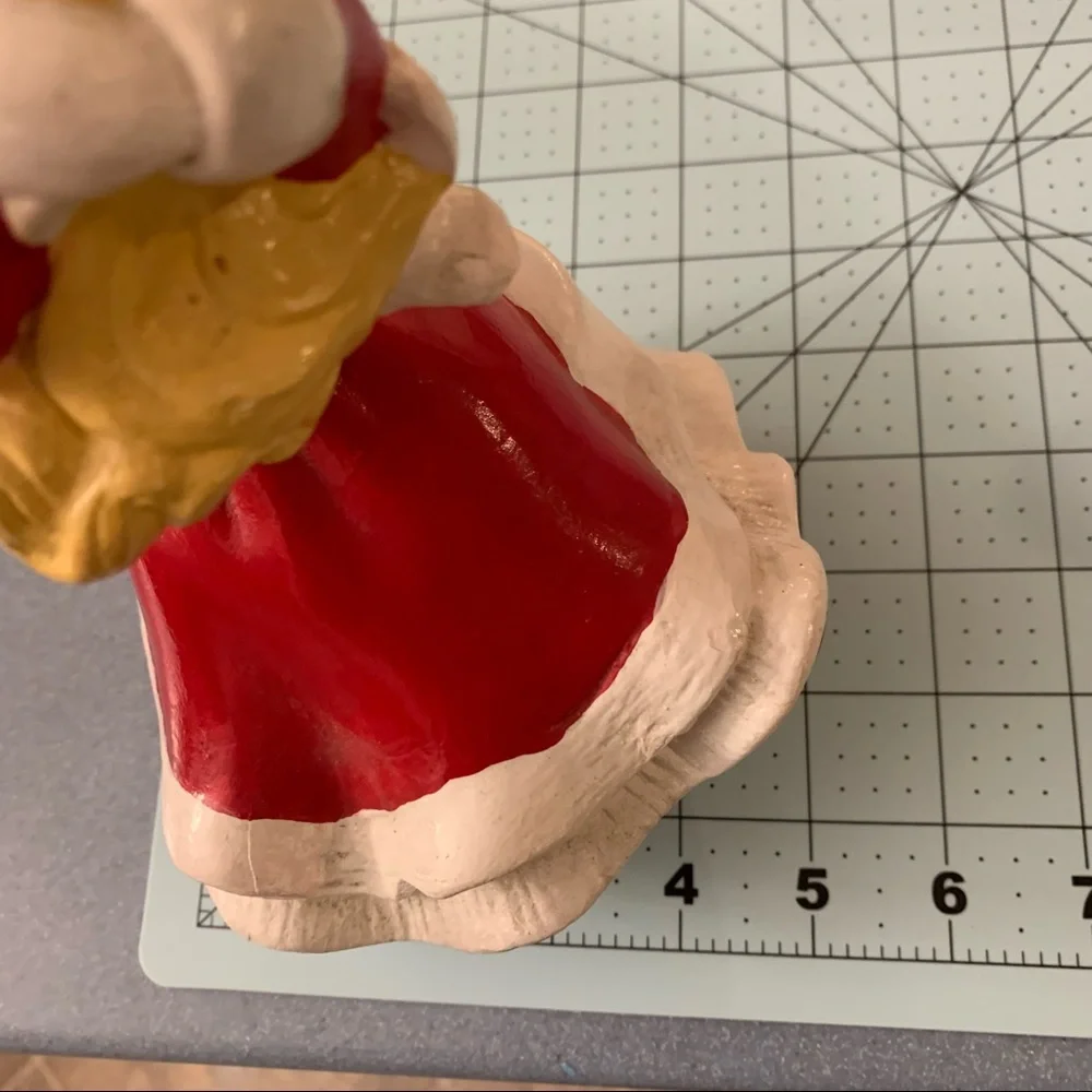 Vintage Ceramic Christmas Caroler Woman Red Flowing Dress Blowing in Wind FLAWS